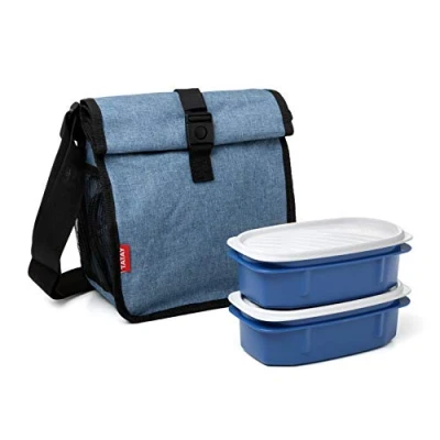 Afbeelding van TATAY Urban Food Casual Roll &amp; Go koeltas, 4,2 liter, met 2 x 0,5 liter vershouddozen, BPA vrij, denim blauw, 22 11 22,5 cm