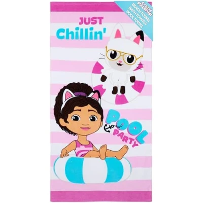 Afbeelding van Gabby&#039;s Dollhouse Strandhanddoek voor kinderen, 100% katoen, sneldrogend, 140 x 70 cm, perfect wateractiviteiten, cadeau meisjes