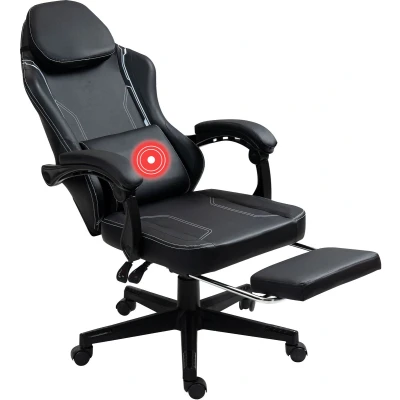 Afbeelding van VDD Gaming Gamestoel met massagefunctie en voetsteun chair in de kleur Zwart Game stoel nekkussen &amp; verstelbaar rugkussen Ergonomische bureaustoel padded armsteunen Max draagvermogen 150 kg Verstelbare ruggensteun