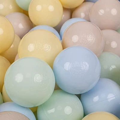 Afbeelding van KiddyMoon Gekleurde plastic ballen voor babyzwembad, 200 ballen, ∅ 7 cm, made in EU, pastelbeige, pastelblauw, pastelgeel, muntgroen