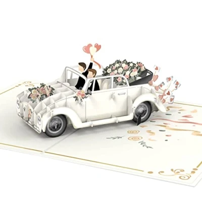 Afbeelding van papercrush® Pop up kaart voor bruiloftsauto mannen en 3D bruiloftskaart homokoppels Elegante wenskaart het huwelijk van een paar mannen, huwelijkscadeau of geldcadeau 2