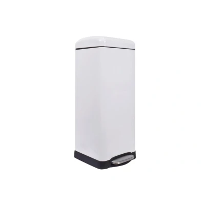 Afbeelding van Perel metalen pedaalemmer met uitneembare emmer, solide voet en antislippedaal, ideaal voor thuis op kantoor, inhoud 30 liter, vierkant 68 x 28 34 cm, mat wit