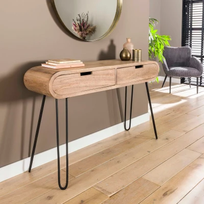 Afbeelding van Hoyz Kaptafel Barrel 2 Lades Hout 120x30x76