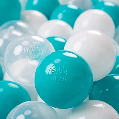 Afbeelding van KiddyMoon 700 x 7 cm speelballen voor ballenbak gemaakt in EU turquoise/transparant/wit