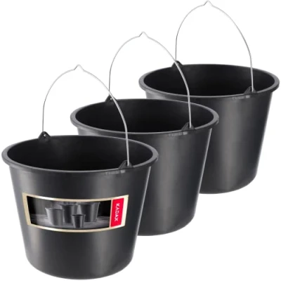 Afbeelding van KADAX Bouwemmer, 20 liter, mortelemmer van kunststof, ronde emmer voor bouwplaats en tuin, stabiele wateremmer, cementemmer met handvat metaal, mortelbak, zwart, poetsemmer (3)