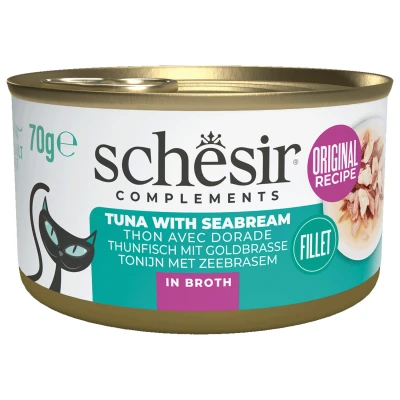 Afbeelding van Schesir Kat Bouillon 70 g Kattenvoer Tonijn&amp;Dorade Blik