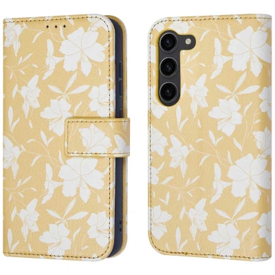 Afbeelding van iMoshion Hoesje Geschikt voor Samsung Galaxy S23 Met Pasjeshouder Design Bookcase smartphone Geel / Yellow Flowers