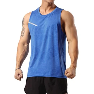 Afbeelding van Mouwloze atletische trainingsshirts voor heren, sneldrogend hardloopshirt, Blauw