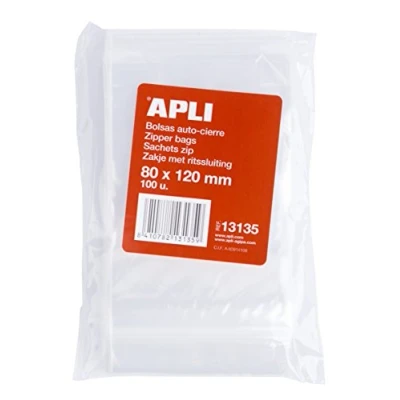 Afbeelding van APLI 13135 kunststof zakken met automatische sluiting, 80 x 120 mm, meerkleurig, 100 stuks
