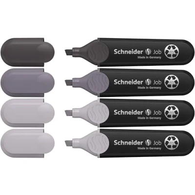 Afbeelding van Schneider Job 150 Lot de 4 surligneurs (en plastique recyclé, récompensé par l&#039;ange bleu) Nuances gris, gris taupe (2 x), mauve, ardoise