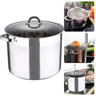 Afbeelding van Cheqo® RVS Soeppan 9.5 liter 26 cm Diameter 19 Hoogte Glazen Deksel Maatverdeling Gas, Elektrisch, Keramisch, Inductie, Halogeen, Oven Vaatwasserbestendig Alle Warmtebronnen