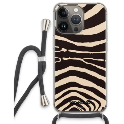 Afbeelding van Case Company® hoesje met Koord geschikt voor iPhone 13 Pro Arizona Zebra Telefoonhoesje Zwart Extra Bescherming aan alle Kanten en Over de Schermrand