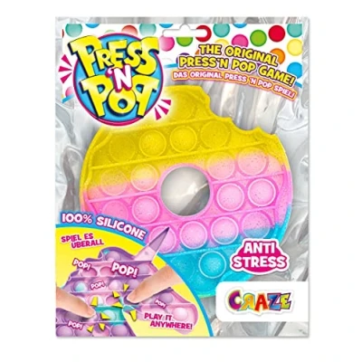 Afbeelding van CRAZE Press N Pop It speelgoed in donut vorm, anti stress voor kinderen en volwassenen, 100% siliconen