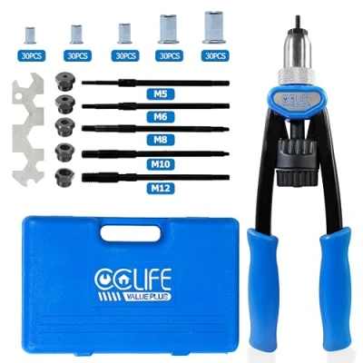 Afbeelding van CCLIFE Schroefdraad inzettang M5 M6 M8 M10 M12,150 stuks stalen klinknagelmoer, klinknageltang