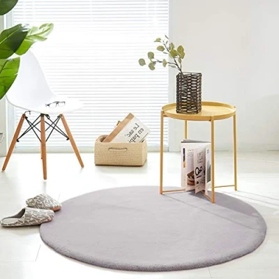 Afbeelding van Teppich Wölkchen Pluizig vloerkleed van imitatiebont, imitatie Woonkamer Decoratie Wasbaar bontdeken als bedmat, stoelkussen grijs, 120 cm rond