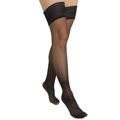 Afbeelding van Falke Seidenglatt 15 Denier STAY UPS Transparent Silky Overknee kousen, Dames, Maat: 35/37, Black