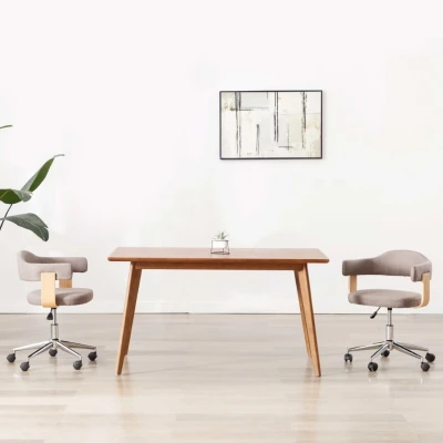 Afbeelding van Eetkamerstoelen draaibaar 2 st gebogen hout en stof taupe