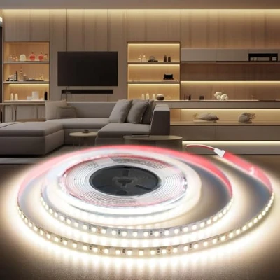 Afbeelding van BRIMETI Ledstrip, 24 V, 10 m, natuurlijk wit, 4000 K, 1200 leds, flexibel, CRI&gt; 90, breedte 8 mm, zelfklevend, binnenverlichting voor huis, slaapkamer, keuken, spiegel (zonder stroomvoorziening)