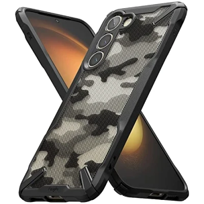Afbeelding van Ringke Fusion X Beschermhoes compatibel met Samsung Galaxy S23 5G (2023), transparante harde achterkant versterkte schokbestendige zijschaal, camouflage zwart