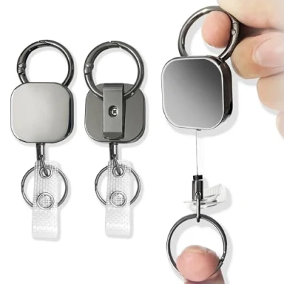 Afbeelding van 2 stuks kaartbadgehouder, ID kaarthouder, intrekbare uittrekbare sleutelhanger, badgehouder, oprolbare voor zwart.