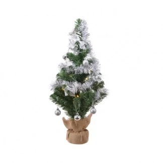 Afbeelding van Kunstkerstboom met zilveren versiering op batterijen 20 micro LED lampjes 60CM