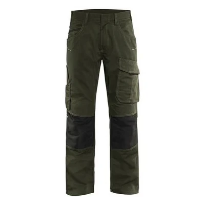 Image de Pantalon services stretch vert olive/noir, détails réfléchissants