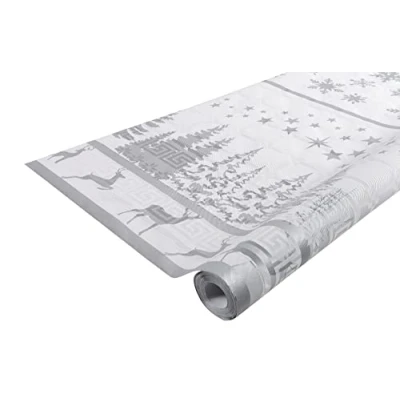 Afbeelding van Pro tafelkleed: 12 damastpapieren wegwerptafelkleden op een rol van 6 m lang en 1,20 breed, zilveren kerstmotief. Damastpapier met chic klassiek universeel patroon, ref R480682I