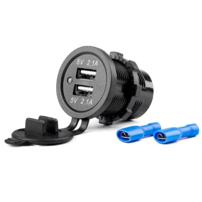Afbeelding van AMiO Waterdichte Telefoon Lader Autostekker Inbouwdoos 2x USB A 12V 24V Universeel