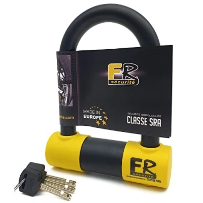 Afbeelding van FR Sécurité FR85120 SRA U goedgekeurd motorslot Ø 18, gecementeerd staal, hoge veiligheid, 85 x 120 mm, compact, veelzijdig, blokkering voor motorfiets, scooter, elektrische fiets