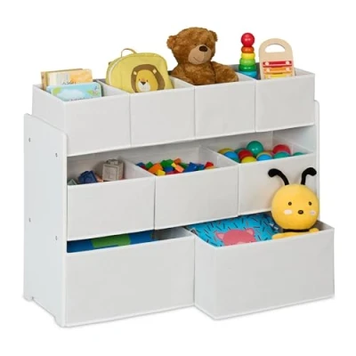 Afbeelding van Relaxdays speelgoedkast 9 stoffen opbergmanden 60 x 92 30 cm wit