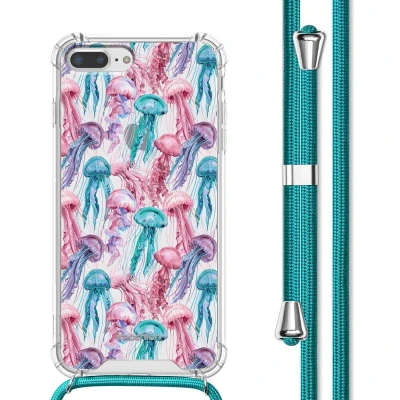 Afbeelding van iMoshion Hoesje Geschikt voor iPhone 8 Plus / 7 met Koord Design Meerkleurig Jellyfish Watercolor