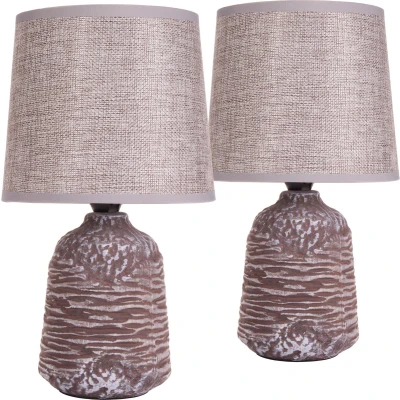 Afbeelding van BRUBAKER Set van 2 tafellampen Bedlampjes 27,5 cm Decoratieve Keramische lampvoeten Natuurlijke Structuur linnen kap grijs/bruin