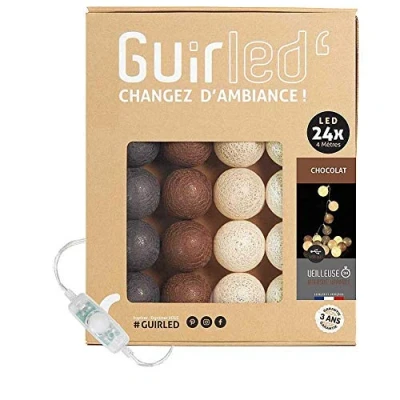 Afbeelding van GuirLED Lichtketting met bolletjes van katoen, USB, 2 uur nachtlampje voor baby&#039;s, incl. A dubbele USB adapter, 3 intensiteiten, 24 bolletjes, 2,4 m, Chocolat