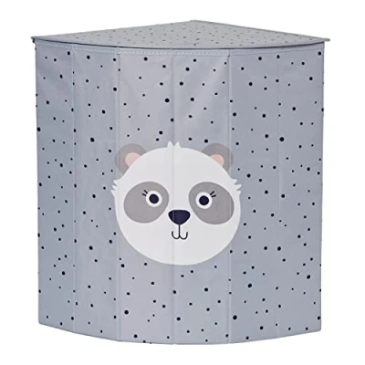 Afbeelding van Love It Store wasmand met deksel, voor kinderkamer, versterkt hout, hoekig, 35 x 50 cm, grijs panda