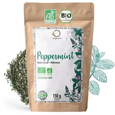 Image de ORIGEENS FEUILLES DE Menthe POIVREE Bio 150g séchée pour thé à la menthe, glacé et Cuisine Infusion poivrée en vrac