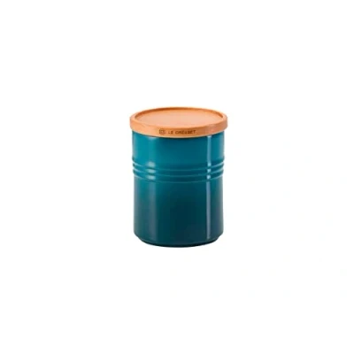 Image de Le Creuset Pot de Conservation M en Céramique avec Couvercle Bois, Céramique, 540 ml, 10 cm, Deep Teal, 91044401642099