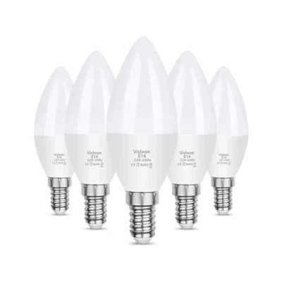 Afbeelding van Vicloon Ledlampen, E14, 5 stuks, C37, led kaars, komt overeen met 40 W, halogeenlamp, 50 kunststof ledlamp, 220 240 V, 5,5 warm wit 3000 K, 550 lm, niet dimbaar