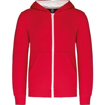 Afbeelding van Kariban Kindersweater met rits en capuchon K486 Red / White