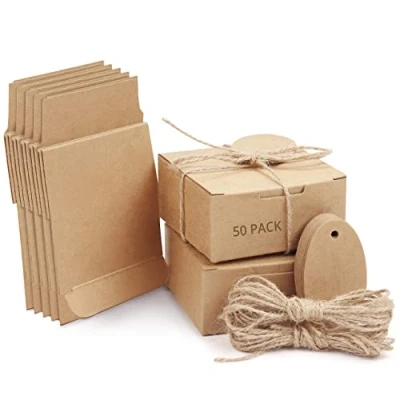 Afbeelding van Belle Vous Bruin Hobby Papier Vierkant Geschenkdozen met Deksel Hennep Touw en Kaartjes (50 Pak) 7,5 x 3,5cm Kleine Doosjes Voor DIY Huwelijk Feest Geschenken Giften