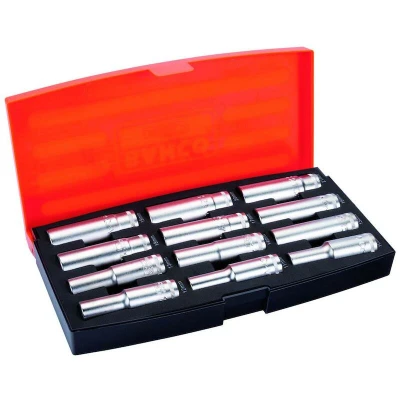 Afbeelding van BAHCO S1612L lange doppenset met 1/2&quot; aandrijfvierkant, metrisch zeskantprofiel 12 delig