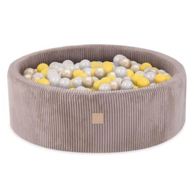 Afbeelding van MISIOO Ballenbad, 90 x 30 cm, voor baby&#039;s vanaf 1 jaar, babykamer, babyspeelgoed, machinewasbaar, rond, corduroy, parelbeige, goud/geel
