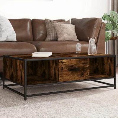Afbeelding van Salontafel 100x57x35 cm bewerkt hout en metaal gerookt eiken