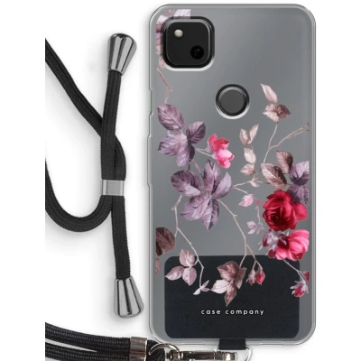 Afbeelding van Case Company® hoesje met Koord geschikt voor Google Pixel 4a Mooie bloemen Telefoonhoesje Zwart Bescherming aan alle Kanten en Over de Schermrand