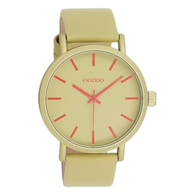 Afbeelding van OOZOO Timepieces olijf groene horloge met leren band C11181