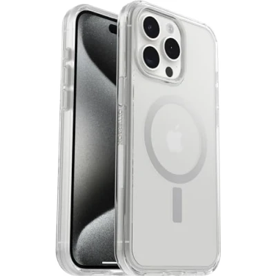 Image de OtterBox Symmetry Series Clear Coque de protection pour téléphone portable compatibilité avec MagSafe polycarbonate, caoutchouc synthétique clair Apple iPhone 15 Pro Max