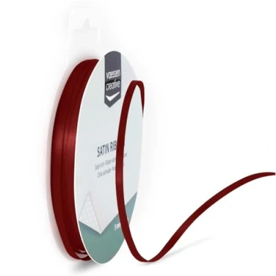 Afbeelding van Vaessen Creative Satijnen dubbele lint, donkerrood, 3 mm, set van 10 stuks