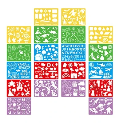 Afbeelding van YOUDALIS 20 stuks tekensjablonen, kunststof schildersjablonen in kleur voor kinderen, herbruikbaar, krantensjablonen knutselaars, doe het zelf, kaarten, scrapbooking