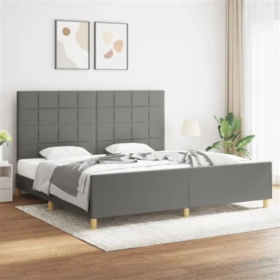 Afbeelding van vidaXL Bedframe met hoofdeinde stof donkergrijs 200x200 cm