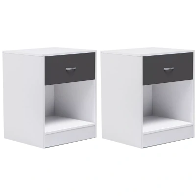 Afbeelding van Lot de 2 tables chevet OLGA bois blanc et tiroir gris