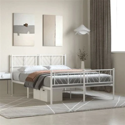 Afbeelding van vidaXL Bedframe met hoofd en voeteneinde metaal wit 160x200 cm